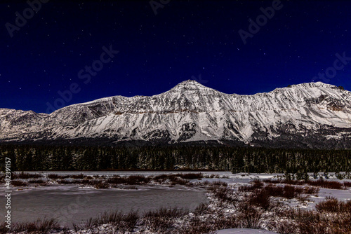 Bright Night Snow Covered Mountains