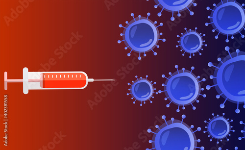 vaccine vector illustration on red background. corona virus prevention. Happy New Year. Vaccine 2021. Headline News. Social media stories and feed. Banner, poster, announcement. cartoon concept.