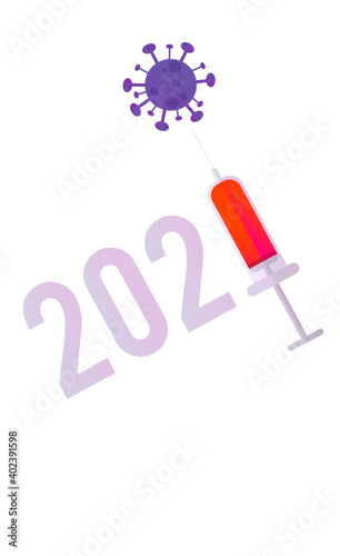 2021. new year's with vaccine vector illustration on white background. corona virus prevention. Happy New Year. Vaccine 2021. Headline News. Story. Social media stories and feed. 