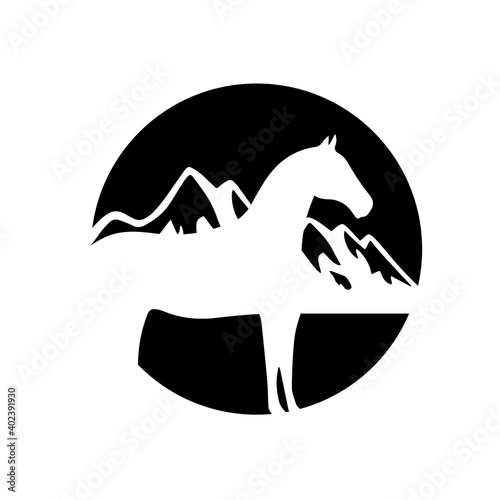 mountain and horse Logo design pride and beauty sign symbol Vector illustration