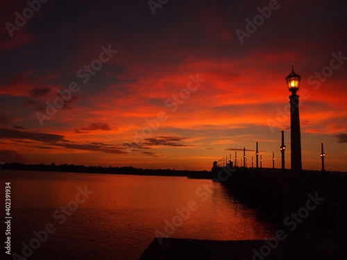 Red Sky Over the Bridge of Lions Saint Augustine Florida