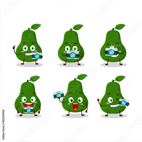 Photographer profession emoticon with avocado cartoon character