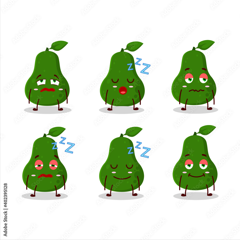 Cartoon character of avocado with sleepy expression Cartoon character of avocado with sleepy expression