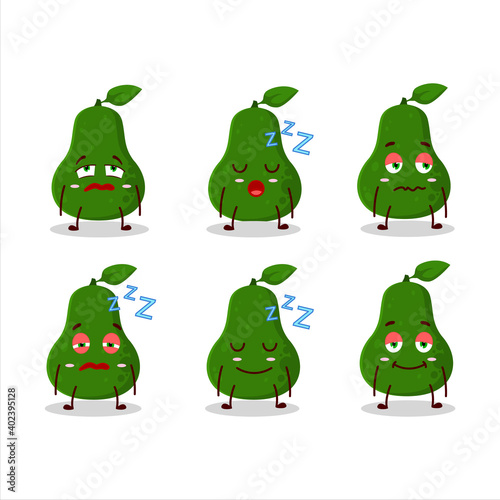 Cartoon character of avocado with sleepy expression
