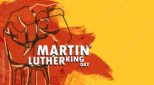 Martin Luther King day with raised fist. Spirit freedom hands clenched civil rights of blacks together united