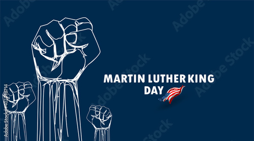 Martin Luther King Jr day with raised fist. Spirit civil rights of blacks together united
