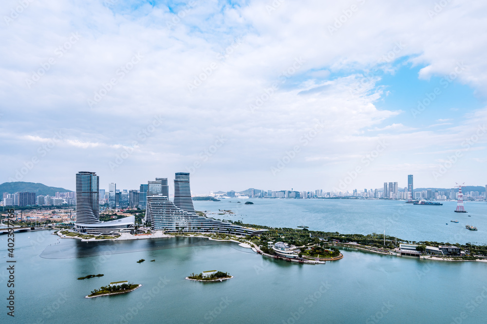 Naklejka premium High view of CBD in Xiamen, Fujian, China