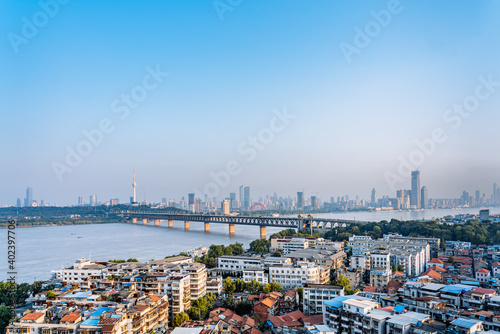 Skyline scenery along the Yangtze River in Wuhan, Hubei Province, China