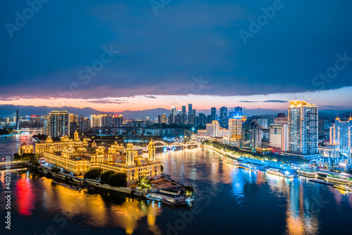 Night view of Zhongzhou Island skyline in Fuzhou  Fujian  China