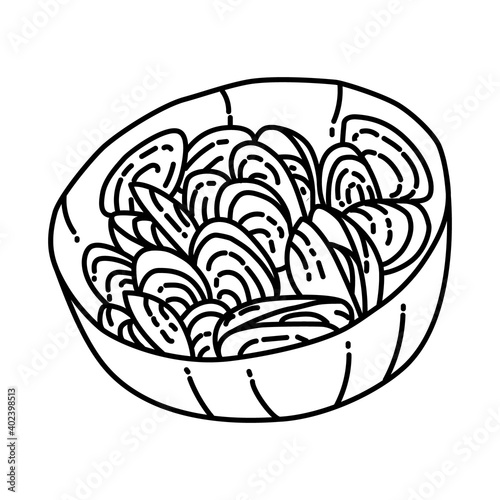 Moules Marinieres Icon. Doodle Hand Drawn or Outline Icon Style