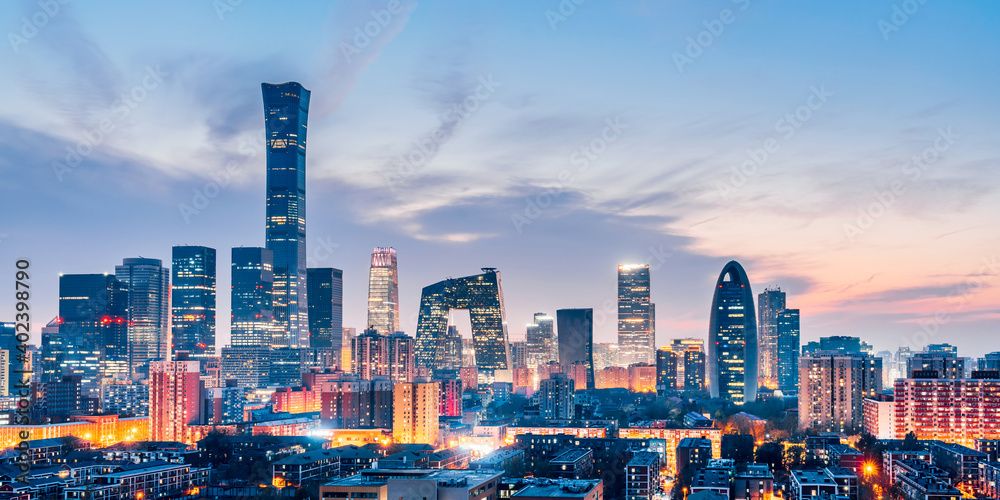 Night view of CBD skyline in Beijing, China - obrazy, fototapety, plakaty 