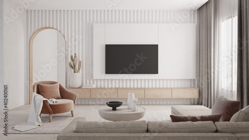 Living room with scandinavian style.3d rendering