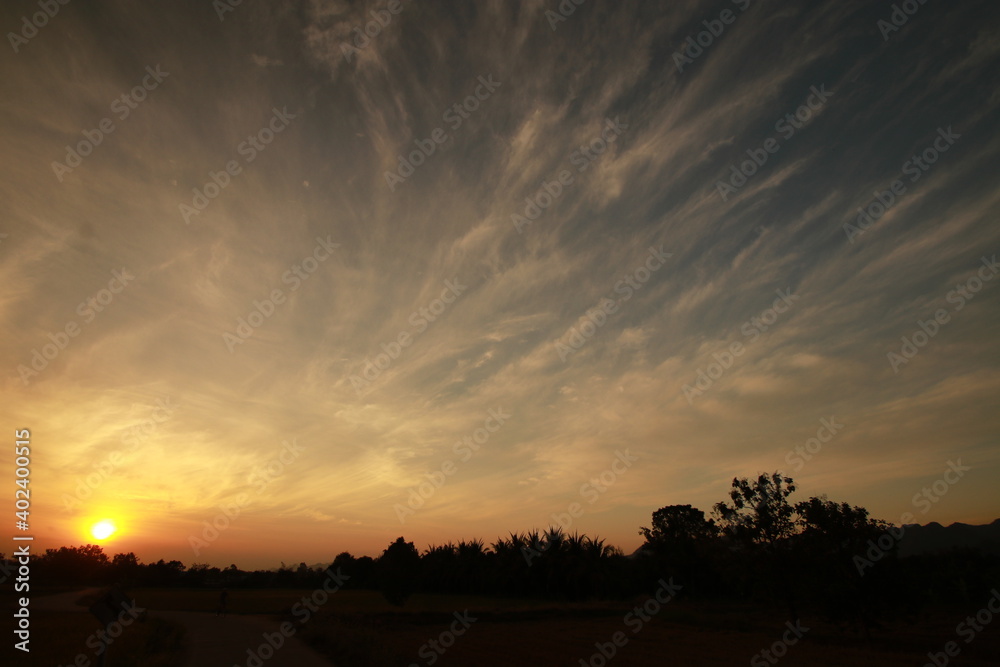 Golden light and clouds sky in the morning