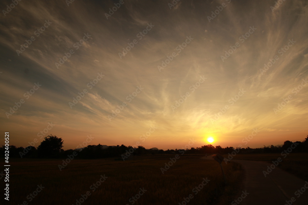 Golden light and clouds sky in the morning Golden light and clouds sky in the morning