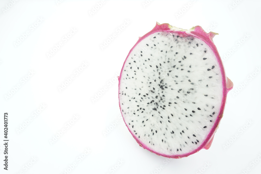 Fresh white dragon fruit on white background Fresh white dragon fruit on white background