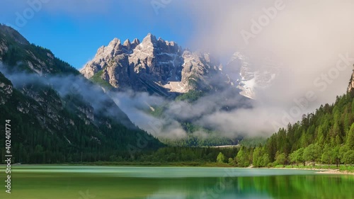 4K Timelapse Lago di Landro Lake in the Dolomites, South Tyrol, Italy, Europe
 photo