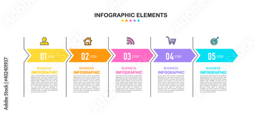 5 Steps Timeline Infographics design template.	
