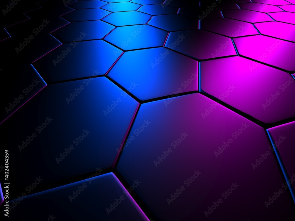 Colorful hexagon blocks shine glossy abstract background
