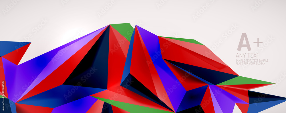 Vector triangle geometric backgrounds. Low poly 3d shape on light backdrop. Vector illustration for covers, banners, flyers and posters and other designs Vector triangle geometric backgrounds. Low poly 3d shape on light backdrop. Vector illustration for covers, banners, flyers and posters and other designs