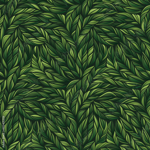 Abstract leaves seamless background in green color. Spring vector illustration.