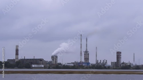 Smoke from the chimney of the potash plant. Potassium salt. Pollution. Time lapse. photo