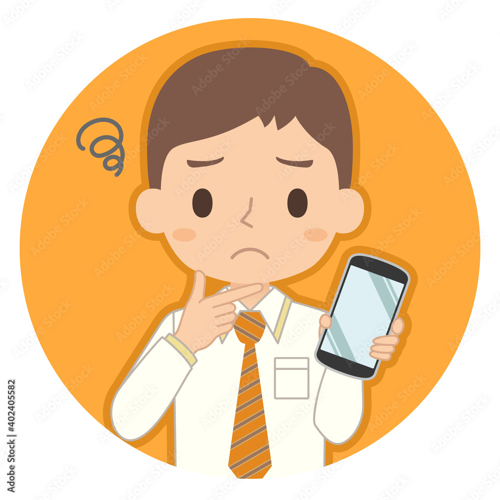 悩み顔でスマホを持つ男性 イラスト アイコン 悩み顔でスマホを持つ男性 イラスト アイコン