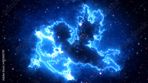 Abstract Blue Shine Flying Cupid Shape Of Nebula Clouds In Starry Outer Space Of The Universe