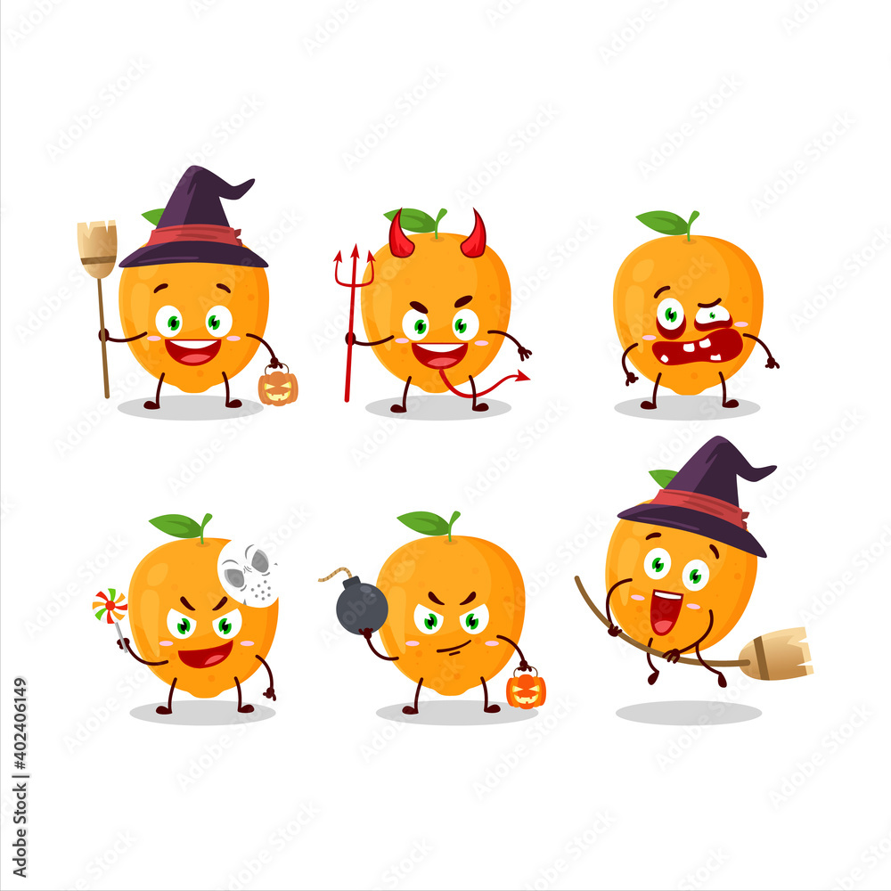 Halloween expression emoticons with cartoon character of orange fruit Halloween expression emoticons with cartoon character of orange fruit