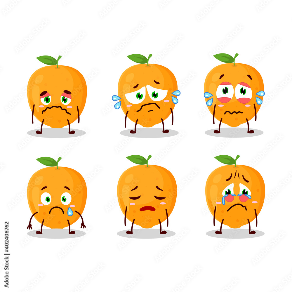 Orange fruit cartoon character with sad expression