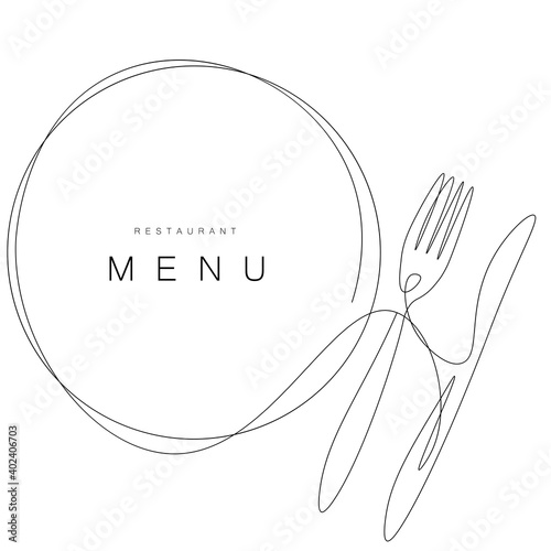 Menu restaurant background with plate, fork and knife. Vector illustration