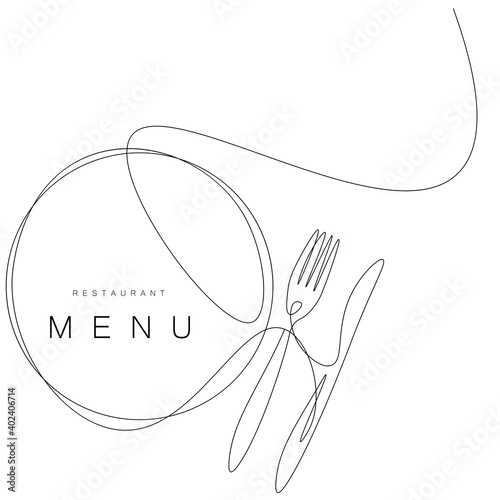 Menu restaurant background with plate, fork and knife. Vector illustration