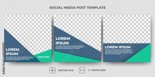 Set of Editable minimal square banner template. Blue and green background color. Modern business social media post template with a photo collage. Usable for social media, banner, and web internet ads.