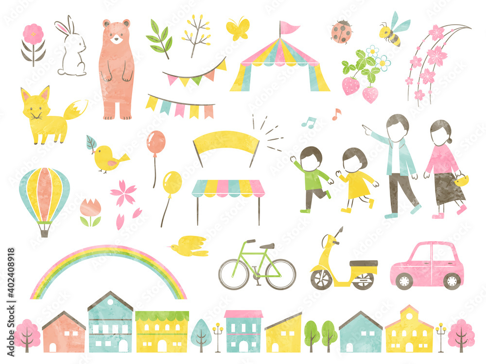illustration set of outside in spring