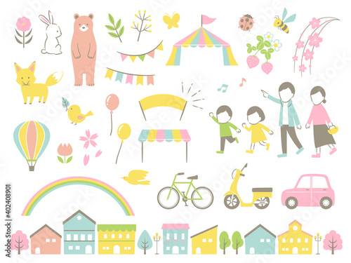 illustration set of outside in spring