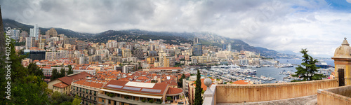 Monaco buildings and yachts in port panorama