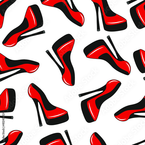 Ellegant fashilonable red high heeled women shoes seamless pattern. Vector illustration.