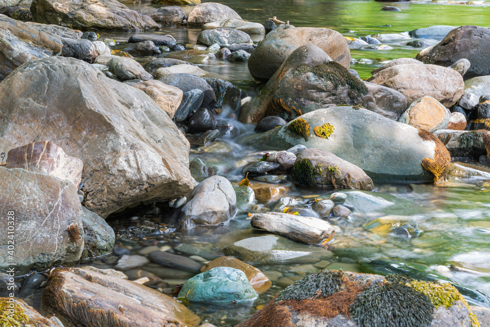 Rocky stream running water of mountain river