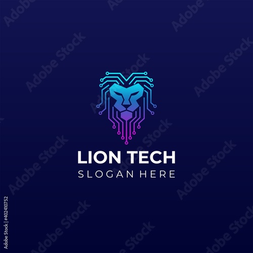 Lion tech logo designs concept vector. Lion head network icon logo template