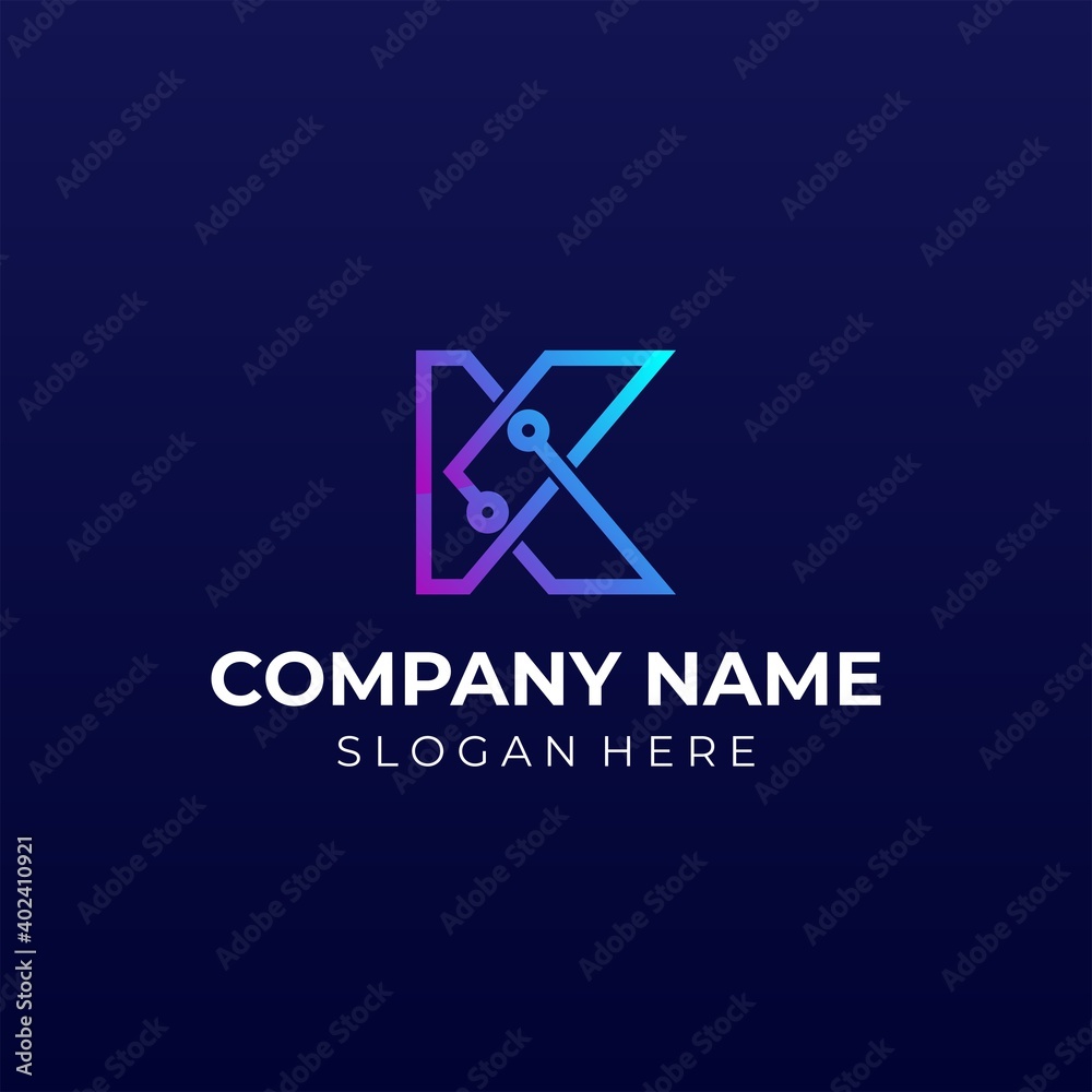 Letter K logo designs concept vector. digital network initial K icon logo template Letter K logo designs concept vector. digital network initial K icon logo template