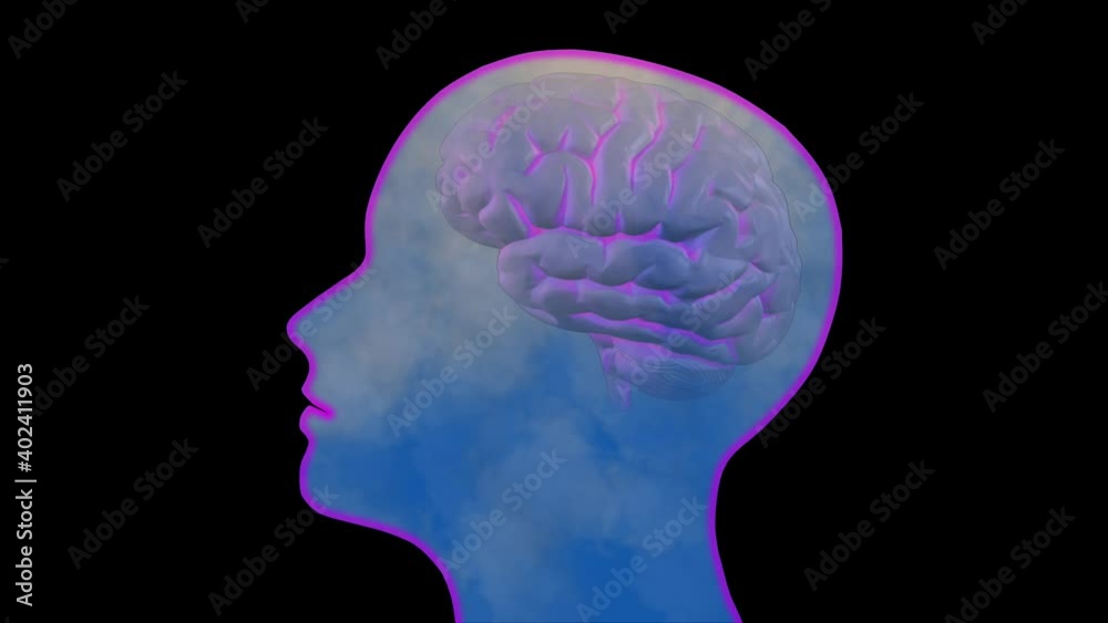 Brain fog clouds in brain. Silhouette of human head with mist . 3d animation rendering Brain fog clouds in brain. Silhouette of human head with mist . 3d animation rendering