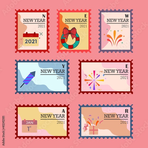 set icon flat design of new year and birthday party theme
