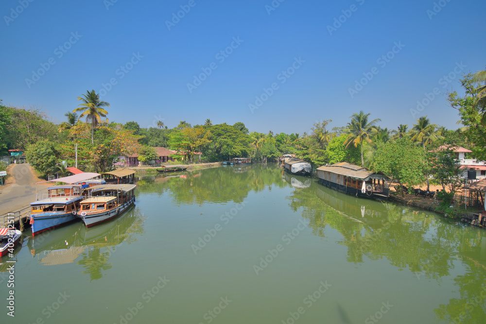 Aerial view of kumarakom backwaters in Kerala.	