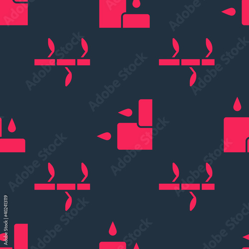 Set Bamboo stems with leaves and Burning candle on seamless pattern. Vector.