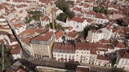 Aerial view of Alfama old district in Lisbon downtown, view of the city old town from top, Lisbon, Portugal.