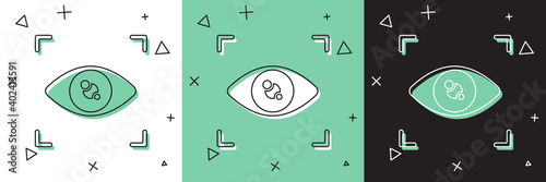 Set Eye scan icon isolated on white and green, black background. Scanning eye. Security check symbol. Cyber eye sign. Vector.