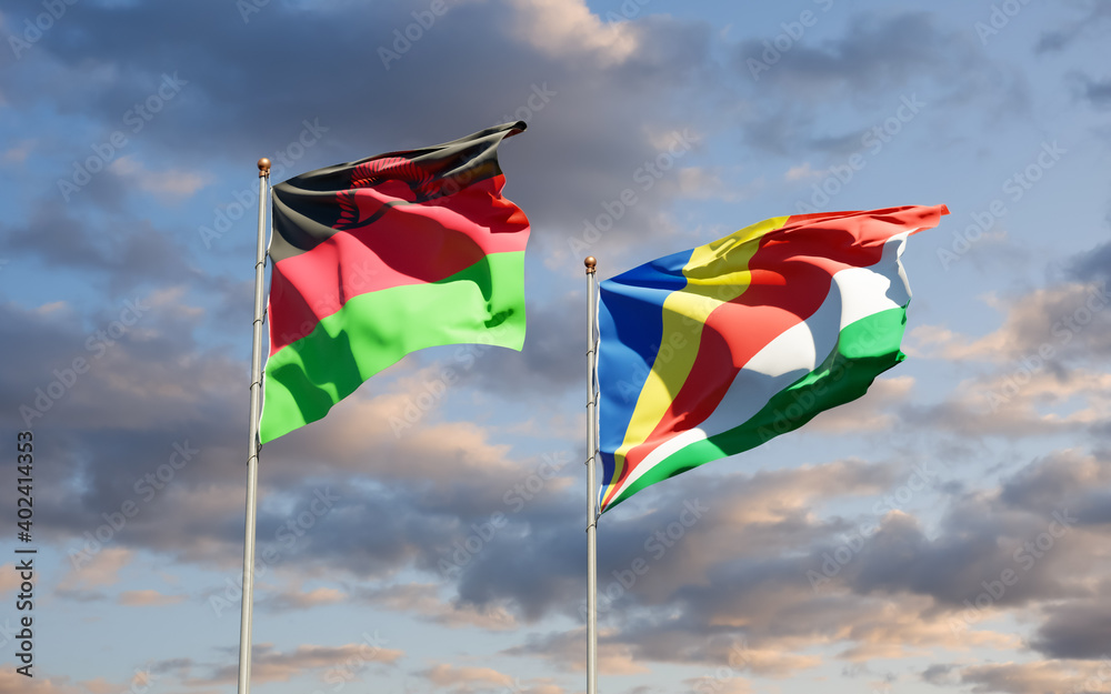 Flags of Malawi and Seychelles. Flags of Malawi and Seychelles.