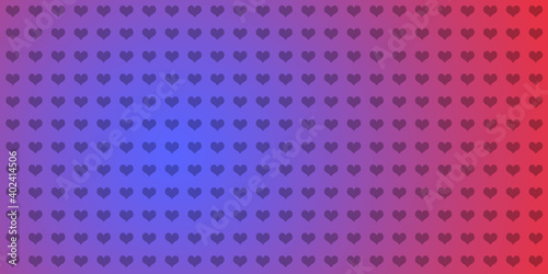 Panoramic pattern background with hearts on blue and red gradient.