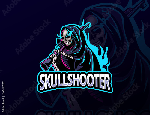 reaper mascot esport gaming logo design concept for streamers, skull, shooter