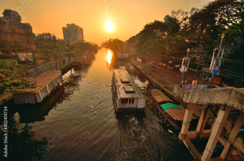 Sunrise over the canal in Alleppey, Kerala