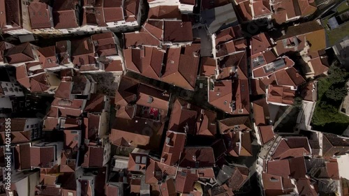 Aerial view of Alfama old district in Lisbon downtown, view of the city old town from top, Lisbon, Portugal.